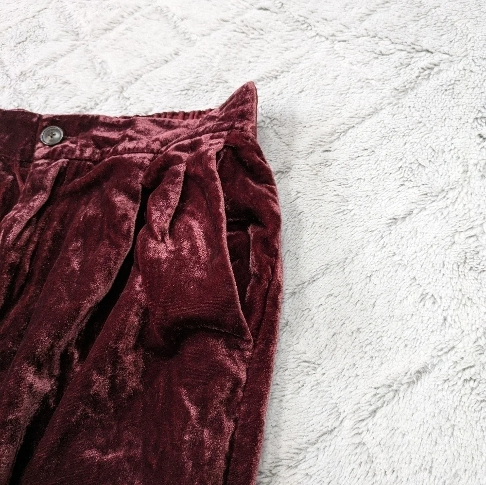 Madewell Pants Women's S Red Velvet Tapered Pleat Pull-On Relaxed High-Rise